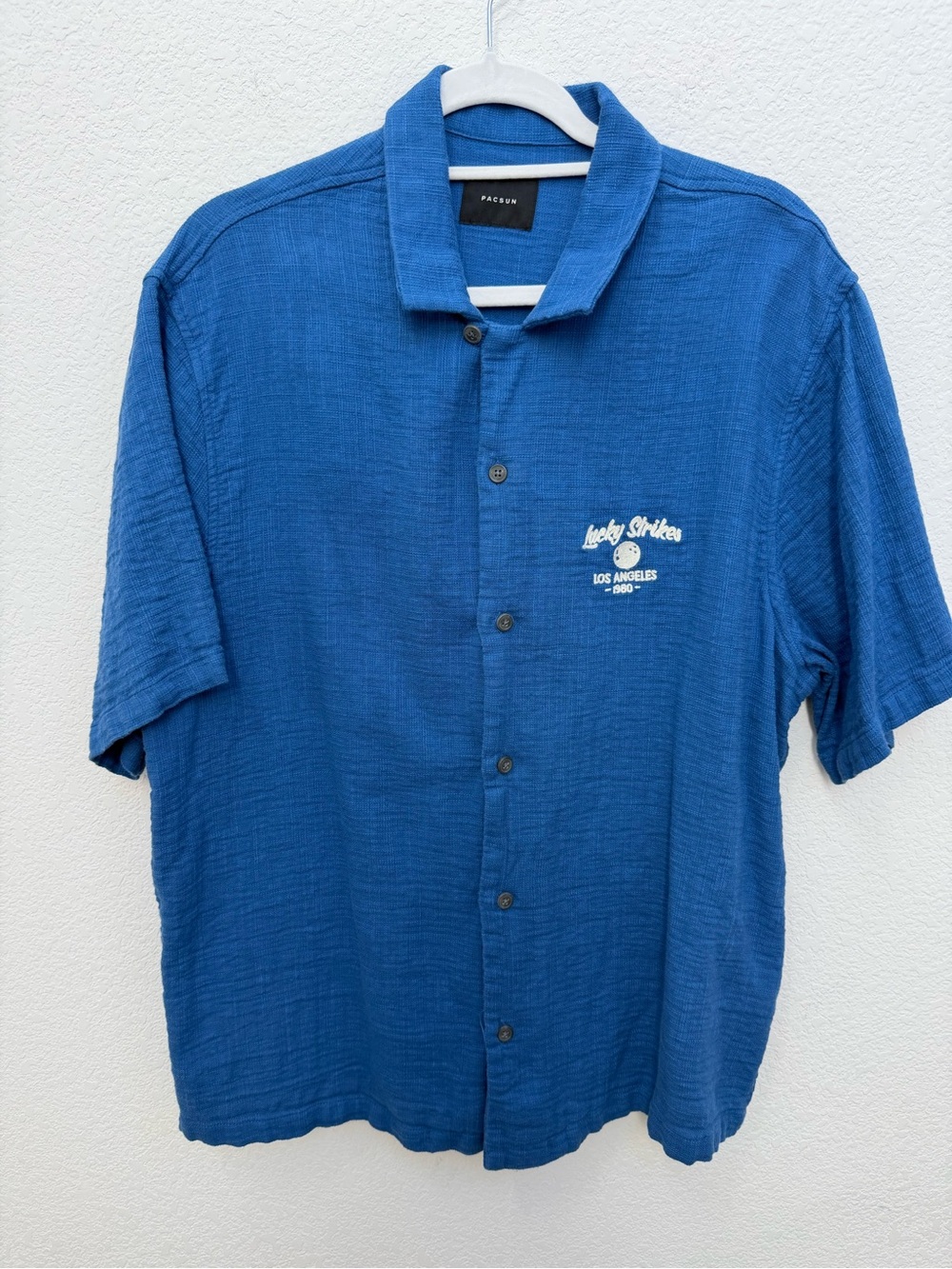 PacSun Men's Royal Blue Short Sleeve Button-Down Shirt 100% Cotton